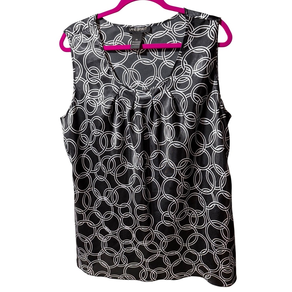 Lane Bryant Black White Geometric Circle Print Sleeveless Pleated Blouse Top 20
